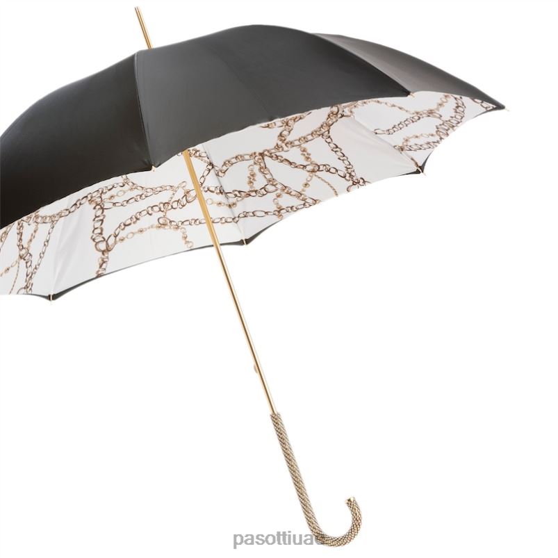 مظلة | 189 58002-9 d35 - مظلة سوداء مع سلاسل مطبوعة من الداخل PASOTTI Z446V502